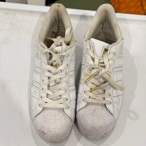 Adidas Classic White and Gold Sneakers